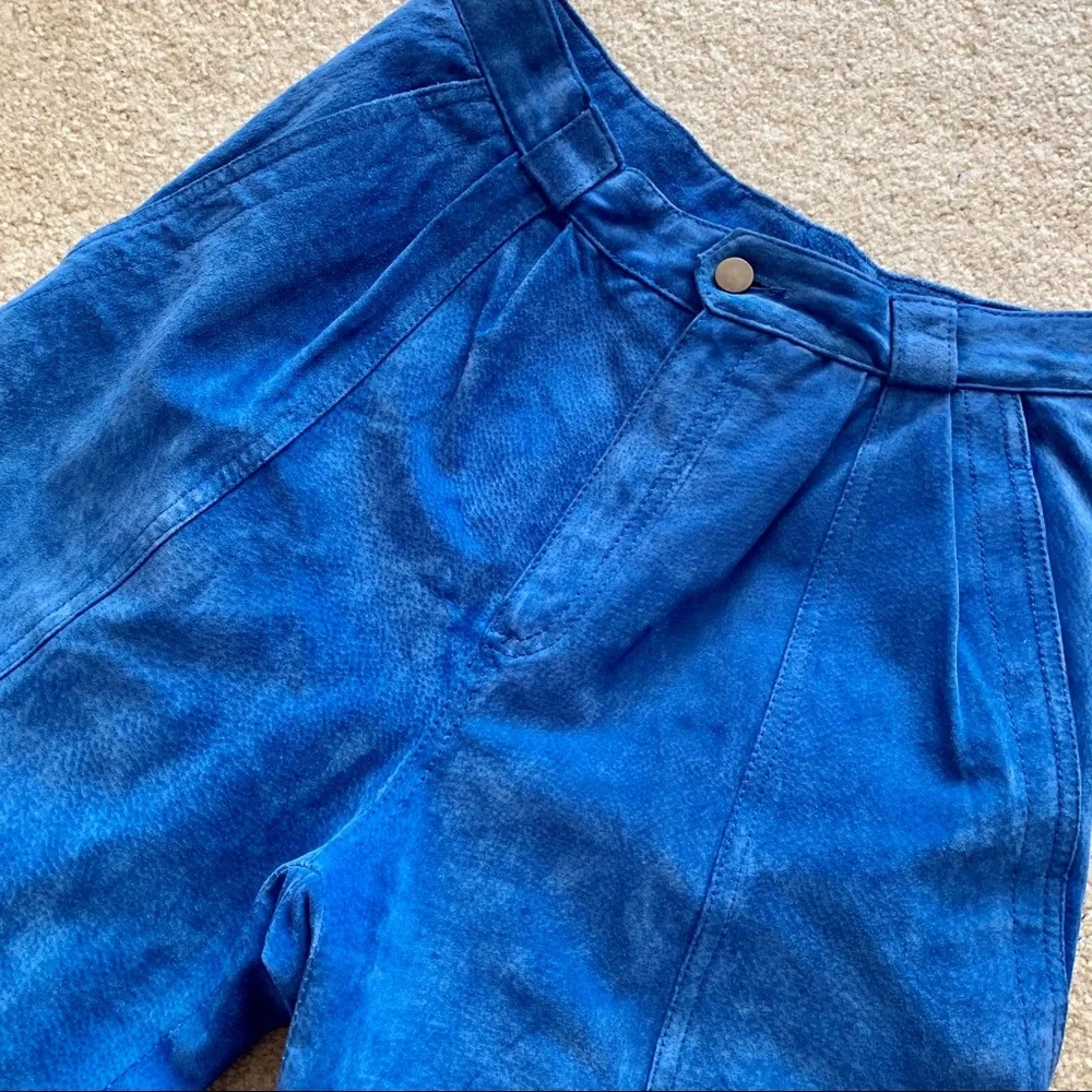 Vintage Royal Blue Suede High Waisted Trouser Pant - Picture 4 of 6